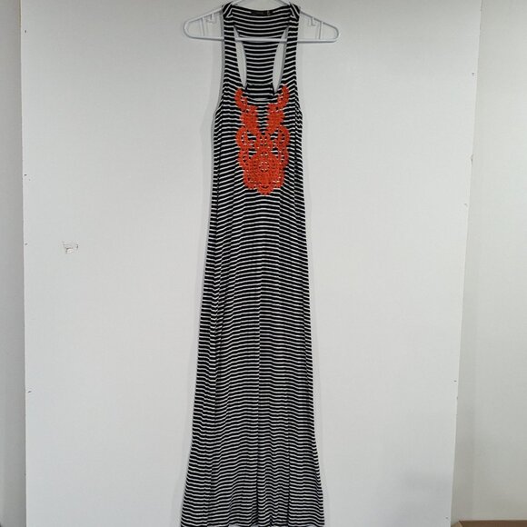 THML Embroidered Striped Maxi ress Black White Orange Size XS - Picture 2 of 7